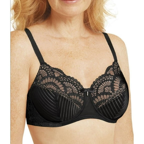 Amoena Womens Karolina Padded Wire-Free Pocketed Mastectomy Bra, Fashionable, Lace, Comfortable, Adjustable Black/Nude 34AA