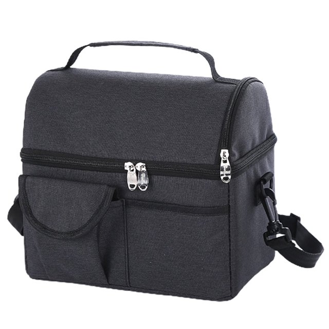 Lunch Storage Bag Large Capacity Double Layer Zipper Closure Reinforced Handle Design Waterproof Thermal Insulation Lunch Bag with Multiple Pockets Household Supplies