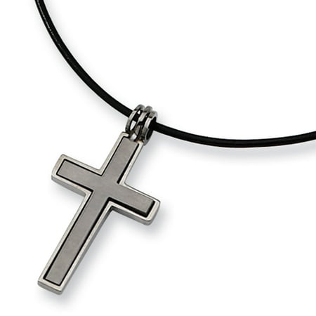 Titanium 2 Piece Cross and Black Leather Cord Necklace 18 Inch