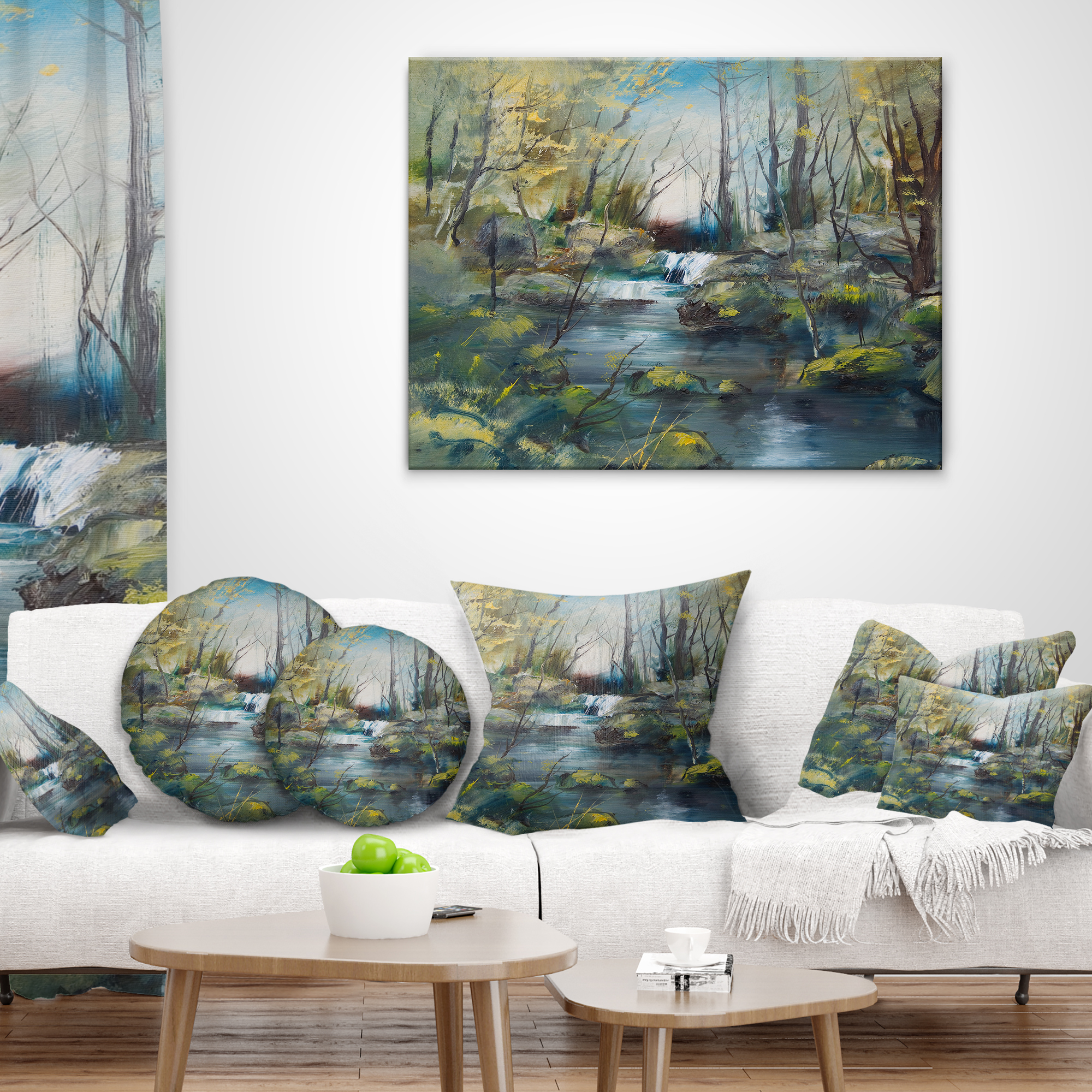 Designart Brook and Rocks Oil Painting - Landscape Painting Throw Pillow - 18x18