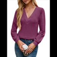 thumbnail image 1 of Camiseta Informal de Larga con Cuello en V y para Mujer, Color Liso Púrpura L, 1 of 9