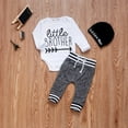 thumbnail image 2 of Newborn Infant Baby Boy Little Brother Clothes Long Sleeve Romper Jumpsuit Pants Hat Outfits, 2 of 8