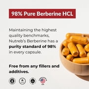 Nutreb Berberine Supplement 1200mg - 5X Higher Absorption - Ultra Pure Berberine HCL - Healthy Weight Management, Immune Support - Non GMO, Manufactured in USA - 60 Vegan Capsules