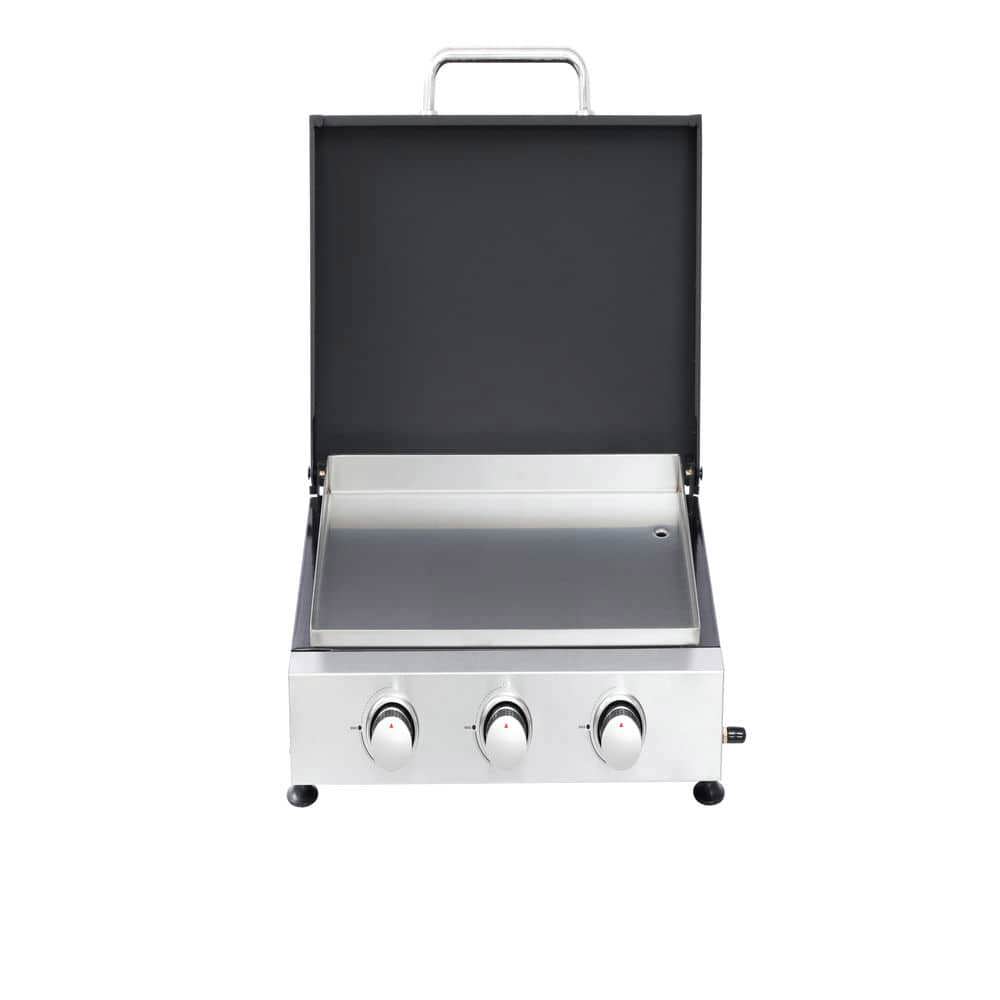 Spaco 3 Burner Gas Grill, Outdoor Cooking Barbecue Grill, Stainless Steel Grill for Outdoor as Patio, Deck, Backyard, Silver+Black
