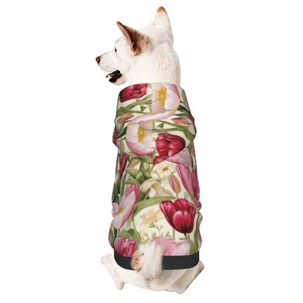 Balery Tulips Flowers Sudadera con Capucha para Perros Pequeños – Ropa para Mascotas, Disfraz para Perros y Gatos, Ideal para Fiestas y Cosplay-X-Large