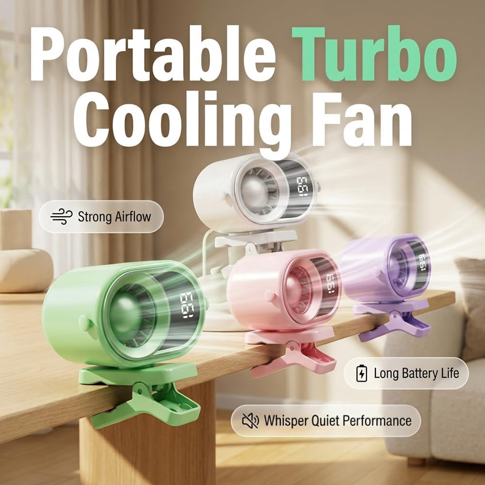 2026 Car Clip on Air Conditioner Fan with LED Display, 360° Rotation 199 Speed Adjustable USB Rechargeable Personal Cooling Fan, Portable Mini Cooling System for Auto Vehicle Travel Office(1, Purple)