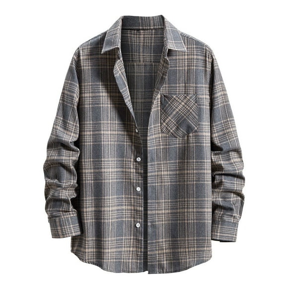 DDAPJ pyju Fashion Flannel Shirt for Men 2023 Clearance,Regular Fit Button Down Checked Shirts Long Sleeve Lapel Plaid Shirt Jackets Fall Winter Lightweight Outerwear