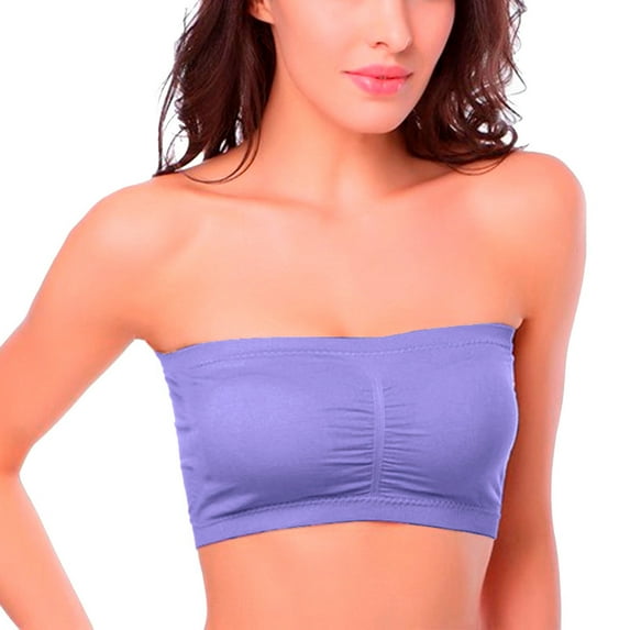 Fsqjgq Strapless Bra for Women Tube Tops Seamless Breathable Wireless Brassiere Push up Sports Bra Lingerie for Wedding Vest Purple S