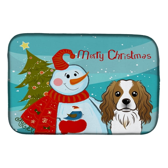 Snowman with Cavalier Spaniel Dish Drying Mat