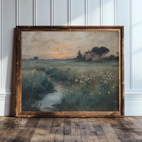 Wildflower Field Art Print Rustic Countryside Poster Moody Summer Floral Scene UNFRAMED Poster, Wall Art for Decor, Present, 8x12