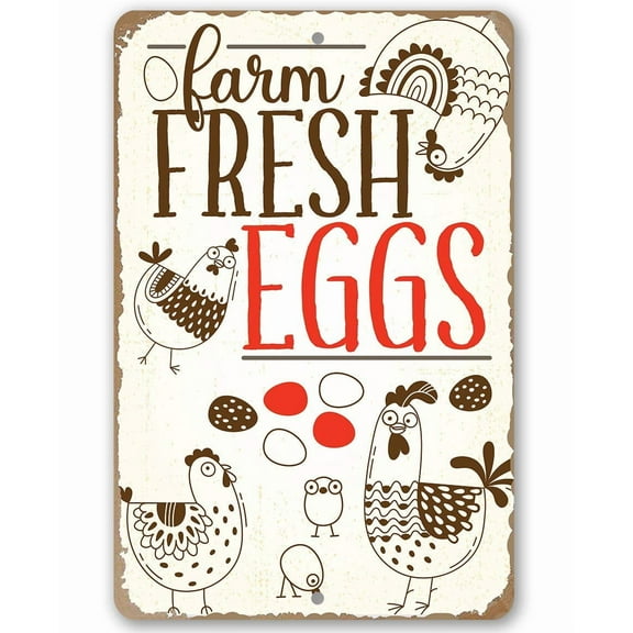 Chicken Coop Sign - Farm Fresh Eggs - Durable Metal Sign - Use Indoor/Outdoor - Funny Decor for Chicken Farm and Poultry Owners Under $20 (8" x 12")
