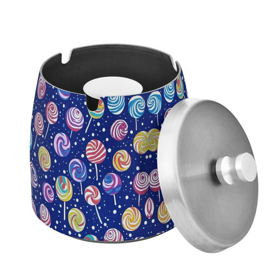 Yayeee Ashtray with Lid for Cigarette Smokeless Stainless Steel Home Ash Holder, Blue Colorful Candies