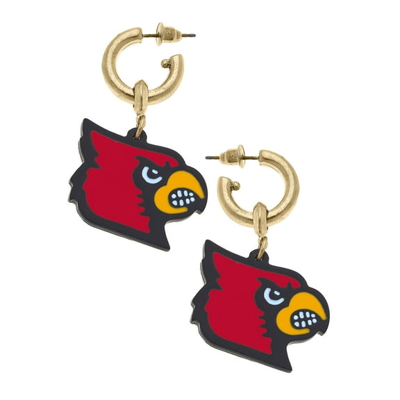 Women' CANVAS Style Louisville Cardinals Resin Logo Drop Hoop Earrings