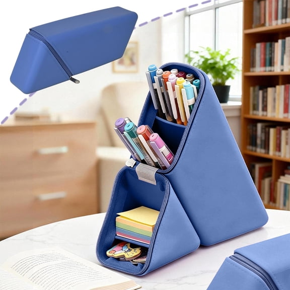 Foldable Standing Pencil Case Silicone Water Resistant 2 Tier Convertible Desk Pen Holder for Office Artist Travel Organizer Holds 30 Pens