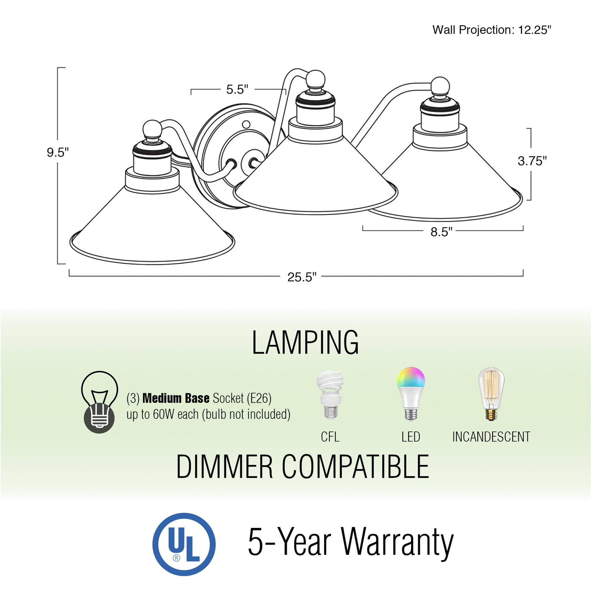 Kira Home Welton 26" 3-Light Modern Farmhouse Bathroom Light, Vintage Vanity Barn Light, Polished Nickel Finish