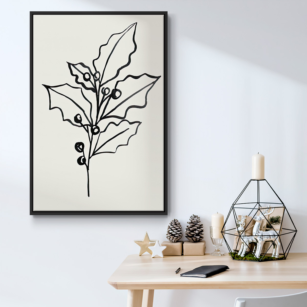 Evergreen Ink II - Framed Gallery Wrapped Holiday Canvas - 17 x 25 - Black Frame