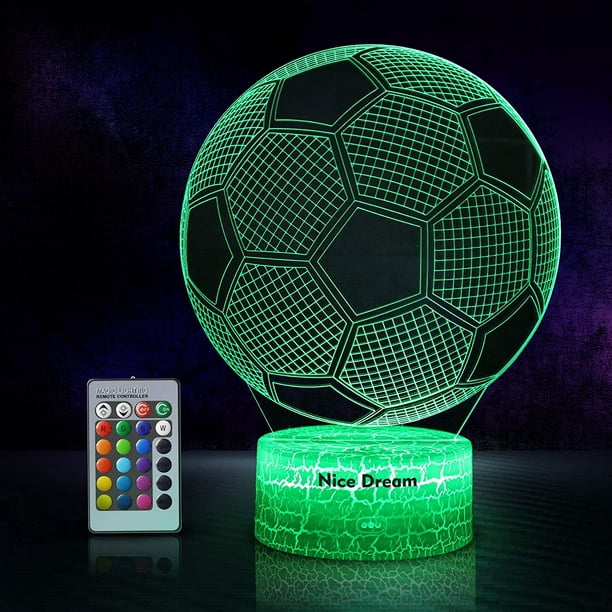 Veilleuse 3D Football, lampe illusion 3D Football avec télécommande à 16  couleurs