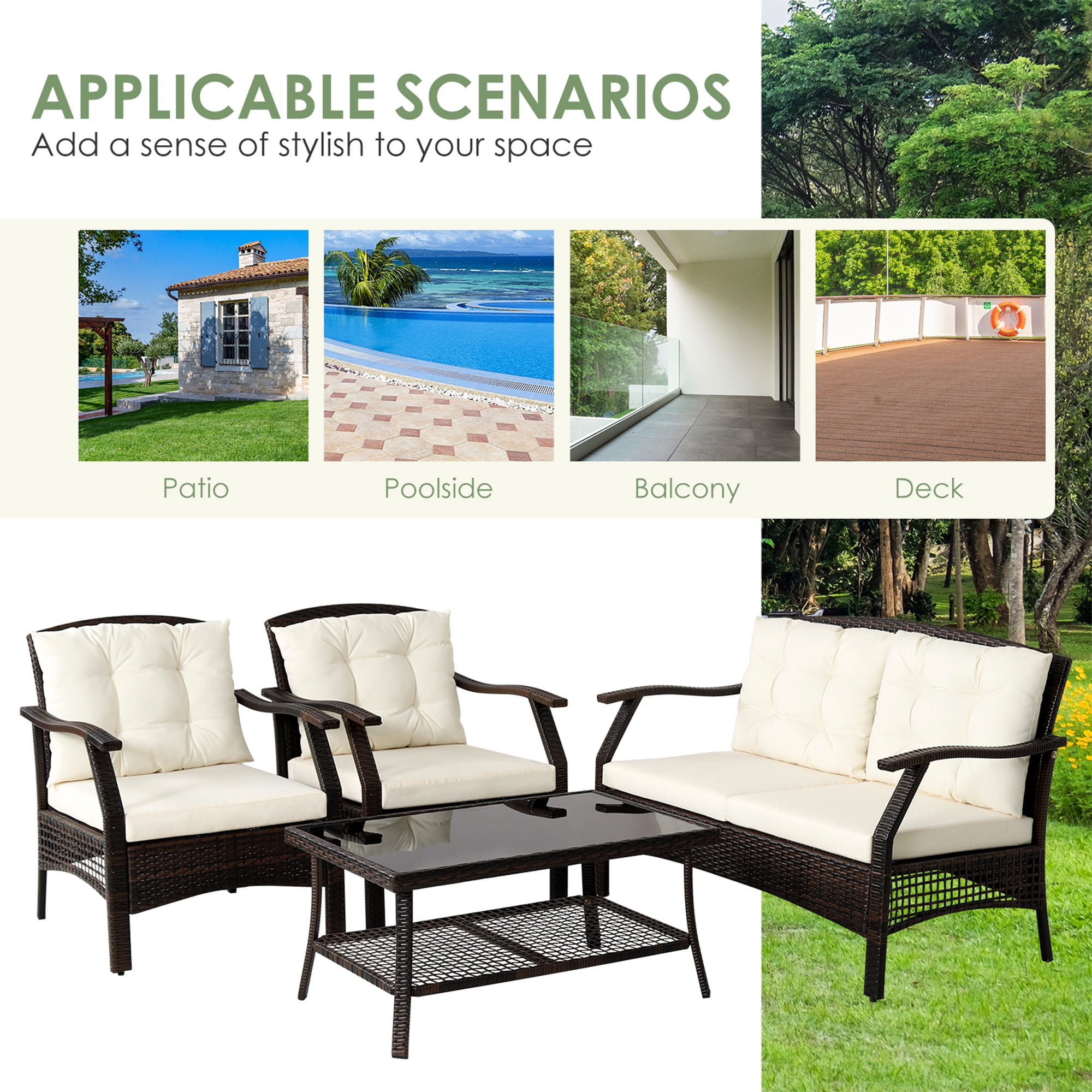 Gymax 8PCS Rattan Patio Conversation Furniture Set Wicker Sofa Set w/ Waterproof Cover