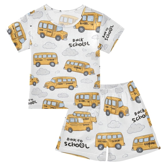 Summer Short Sleeve Pajama Sets School Bus Patterns Sleepwear Nighty 95% Cotton (5-14Y)