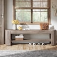 thumbnail image 6 of Tribesigns 63" Wooden Entryway Bench with Shoe Storage, Long 2-Tier Narrow Shoe Bench with Arc Vertical Slat Splicing Legs, End of Bed Stool for Bedroom, Entrance, Living Room (Beige Gray), 6 of 9