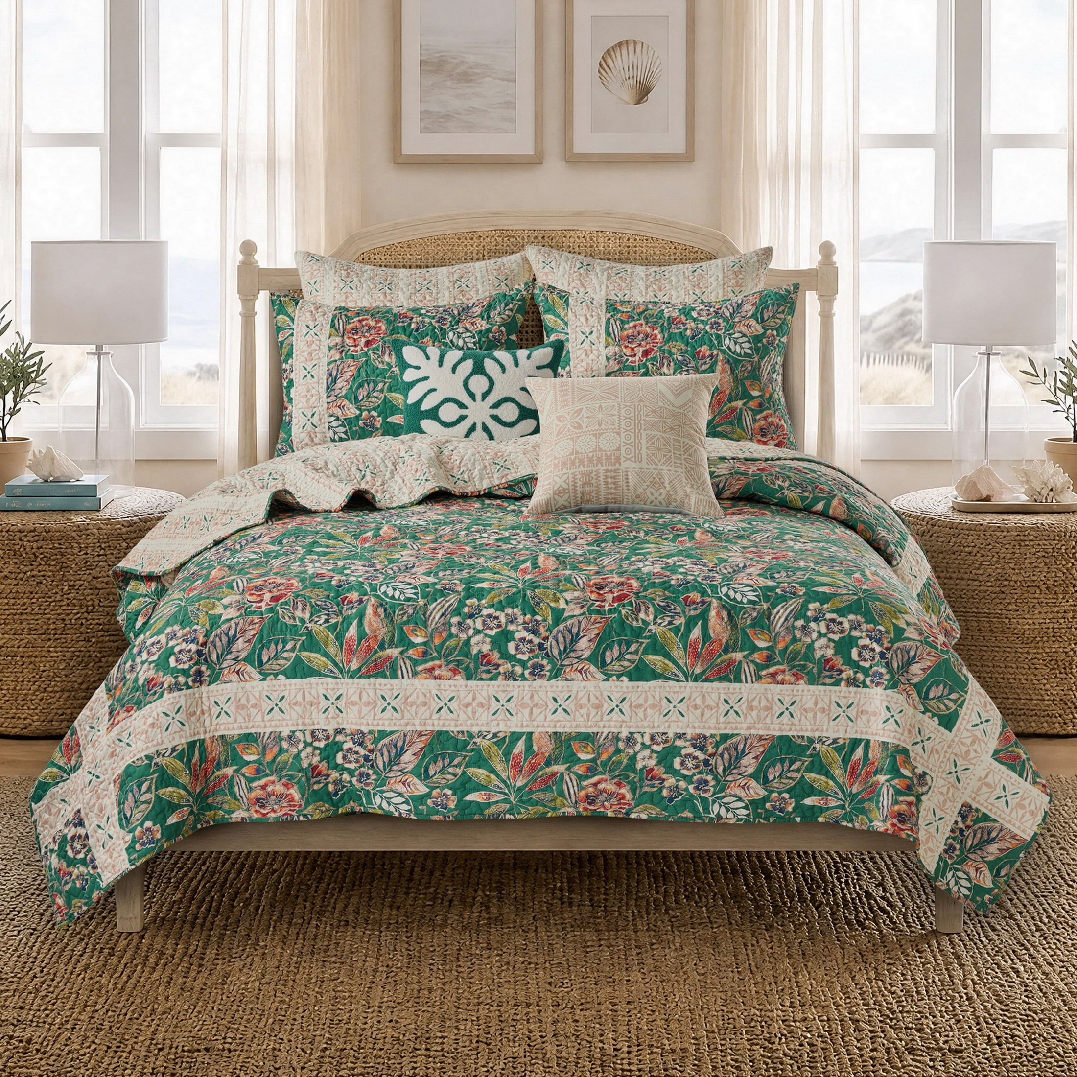 Greenland Home Fashions Kaia Polynesian Garden Tropical Quilt Set, 3-Piece King/Cal King, Adult