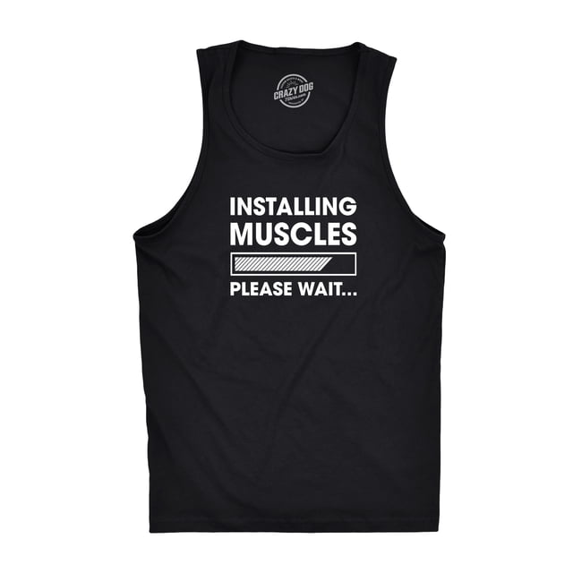 Mens Fitness Tank Installing Muscles Please Wait Tanktop Funny Workout T Shirt (Black) - M