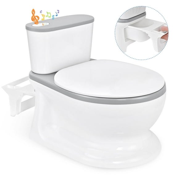 Toddler Training Toilet Potty with Removal Pail, Realistic Kid Potty with Flushing Sound and Tissue Storage , Soft Padded Seat for Aged 1-6