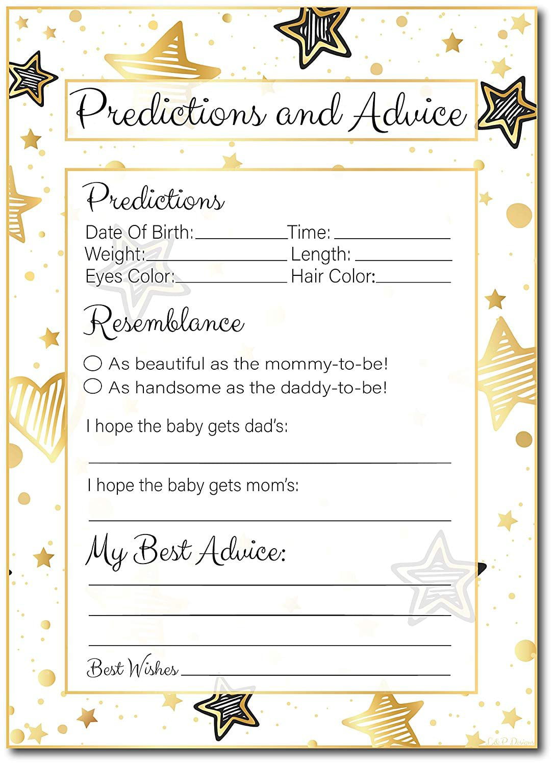 Wishes and Advice Cards Baby Prediction Cards 50 Baby Boy Shower Games 