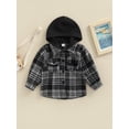 thumbnail image 2 of Bagilaanoe Toddler Baby Boy Hooded Jacket Plaid Long Sleeve Single-Breasted Shacket Coat with Pockets 1T 2T 3T 4T 5T 6T Kids Fall Casual Outwear, 2 of 8
