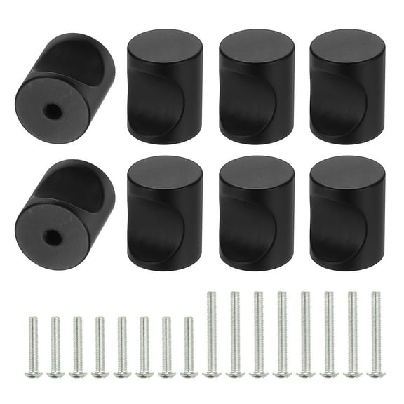 Uxell 8Pcs Cylindrical Aluminum Alloy Knobs, Single Hole Pull with Screw, 16mm Black