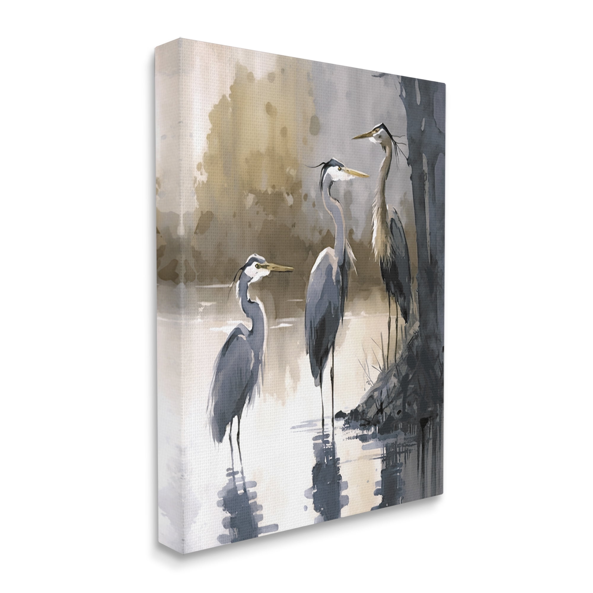 Stupell Industries Lake View Herons Animals & Insects Painting Gallery Wrapped Canvas Art Print Wall Art, 24 x 30
