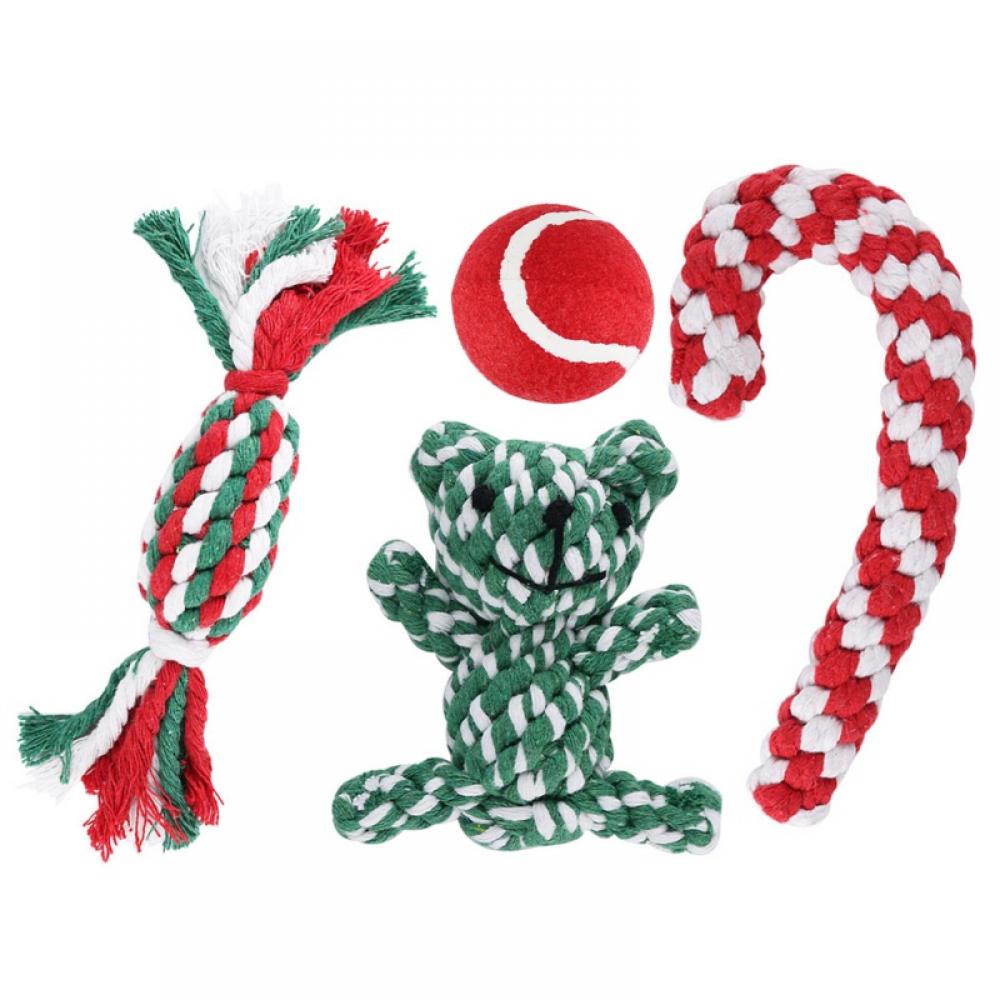 Sevenday 4 Pcs Dog Rope Toy Christmas Candy Cane Rope Chew Toy Durable
