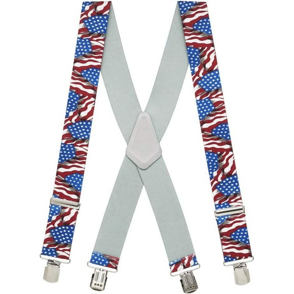 SuspenderStore American Flag Suspenders - 2-Inch Wide Elastic - Pin Clip - 4 Sizes Including Big & Tall