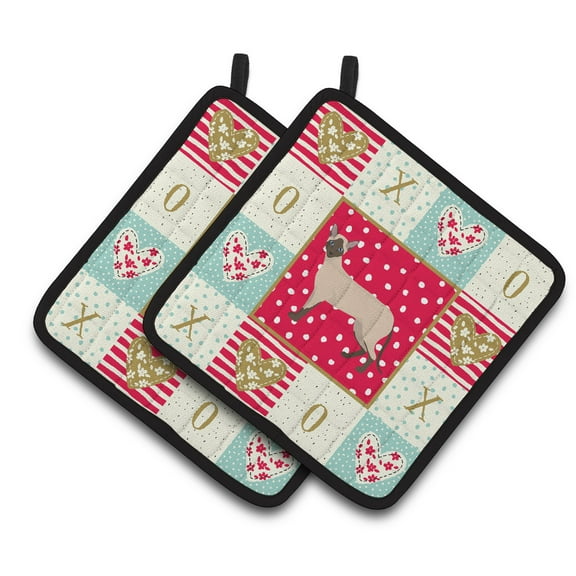 Siamese Modern #2 Cat Love Pair of Pot Holders