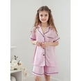thumbnail image 6 of RUINIXCW Summer Family Matching Pajamas Sets Matching Pjs For Couples Silk Stain Family Pajamas for Women Men Button Down Short Sleeve Shirt and Lounge Shorts Sets 2 Pcs Loungewear Sleepwear, 6 of 9