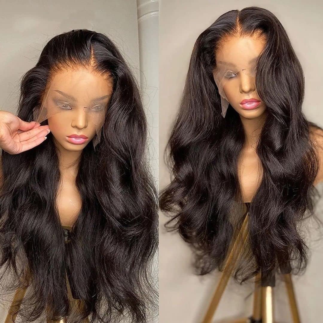 13x6 HD Transparent Body Wave Lace Front Wigs Human Hair Wigs for Black Women Glueless Brazilian Virgin Lace Frontal Wigs Human Hair Pre Plucked With Baby Hair Natural Black