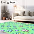 thumbnail image 2 of ODIKA 6x9 Machine Washable Non-Slip Area Rug, Whimsical Cartoon Feline Parade Interlocking Stars High Traffic Rug with Pad, Green, 515396, 2 of 8