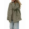 thumbnail image 3 of Female Trendy Jackets Fall Contrast Collar Zip Up Cotton Oversized Casual Cargo Barn Jacket Olive Green S, 3 of 9