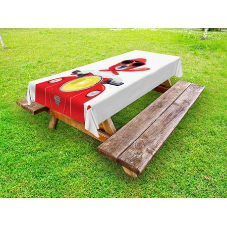 

Dog Driver Outdoor Tablecloth Stylish Canine with Scarf Sunglasses Fashion Model Riding Scooter Funny Animal Decorative Washable Fabric Picnic Table Cloth 58 X 84 Inches Multicolor by Ambesonne