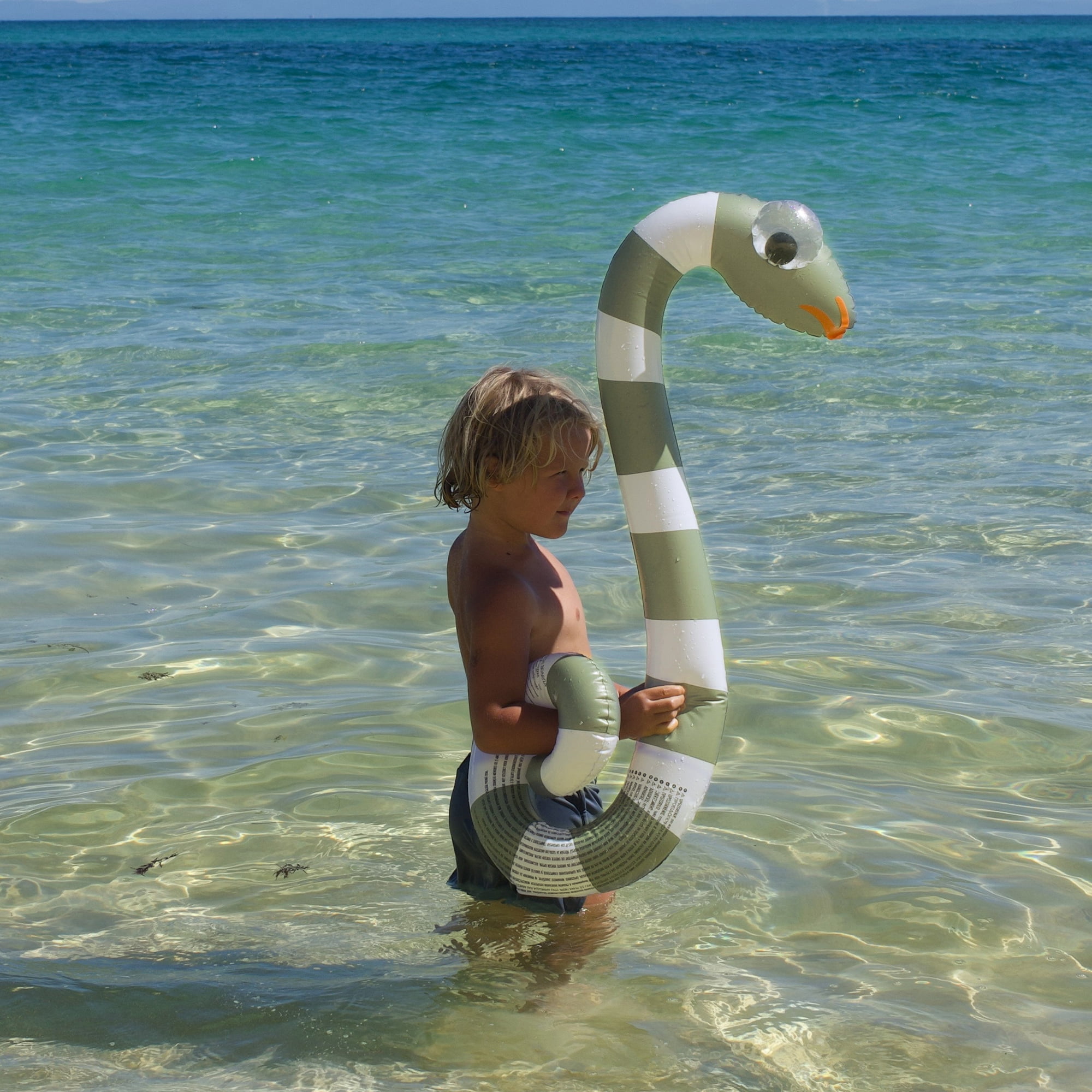 Sunnylife: Kids Inflatable Noodles - Into the Wild Snakes - 2pk Shaped Pool Floats, Water Play Toy, Lounge Ride-Ons, 3D Googly Eyes, Blue-Green-Yellow