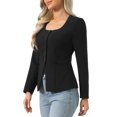 thumbnail image 4 of INSPIRE CHIC Business Casual Blazers for Women Button Down Scoop Neck Long Sleeve Office Work Blazer Jackets with Pockets M Black, 4 of 5