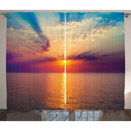 - Ocean Curtains 2 Panels Set, Majestic Sunrise in Tranquil Sea Horizon Dawn Rays Clouds Water Reflection, Window Drapes for Living Room Bedroom, 108W X 108L Inches, Orange Purple Blue, by Ambesonne