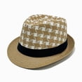 thumbnail image 3 of PBFRDSJ Straw Fedora Hat for Men Breathable Houndstooth Short Brim Summer Sun Hat for Beach Travel Outdoor, 3 of 4