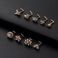 thumbnail image 2 of 1 pc 316L Surgical Stainless Steel Clear Cubic Zirconia L-Shaped Nose Rings Flower Rose golden 7mm Pin: 0.8mm, 2 of 2