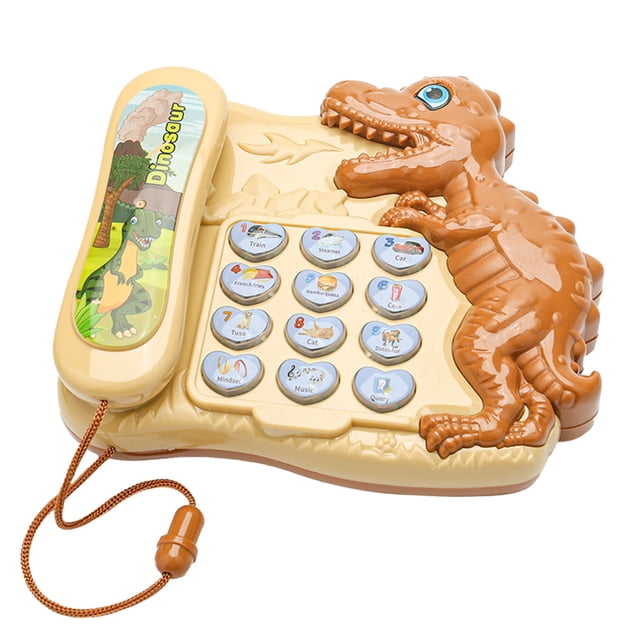 Khaki Dinosaur Telephone Toy With Letter Number Learning Interactive Pretend Play Phone For Kids Parent Child Communication Educational Toy Size 1.96X2.16 Inches Weight 0.42Lb