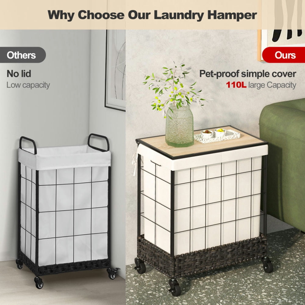 Finihen Laundry Hamper, Laundry Basket, Laundry Hamper with Lid and Lockable Wheels, for Bathroom, Laundry Room, Black Finihen Laundry Hamper, Laundry Basket, Laundry Hamper with Lid and Lockable Wheels, for Bathroom, Laundry Room, Black