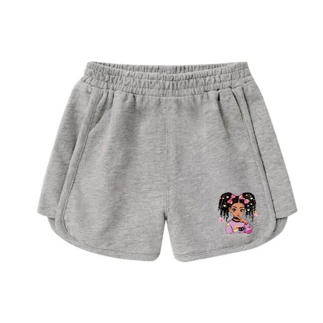 Odeerbi 3-9 Años Niñas Verano Algodón Dopaina Pantalones Cortos Impresión Linda Entrenamiento Deportivo Pantalones Cortos Cintura Elástica Pantalones Cortos Casuales