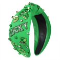 thumbnail image 1 of Mokkia Diadema para el día de San Patricio, accesorios para mujer, color verde irlandés, diadema de trébol de la suerte, diadema anudada con cristales de diamantes de imitación, diadema irlandesa para, 1 of 1