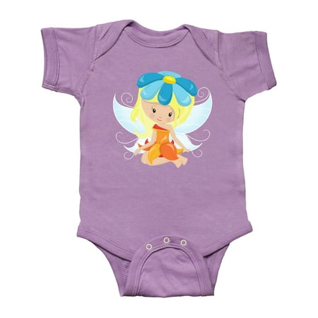 

Inktastic Cute Fairy Blonde Hair Fairy With Blue Flower Gift Baby Girl Bodysuit