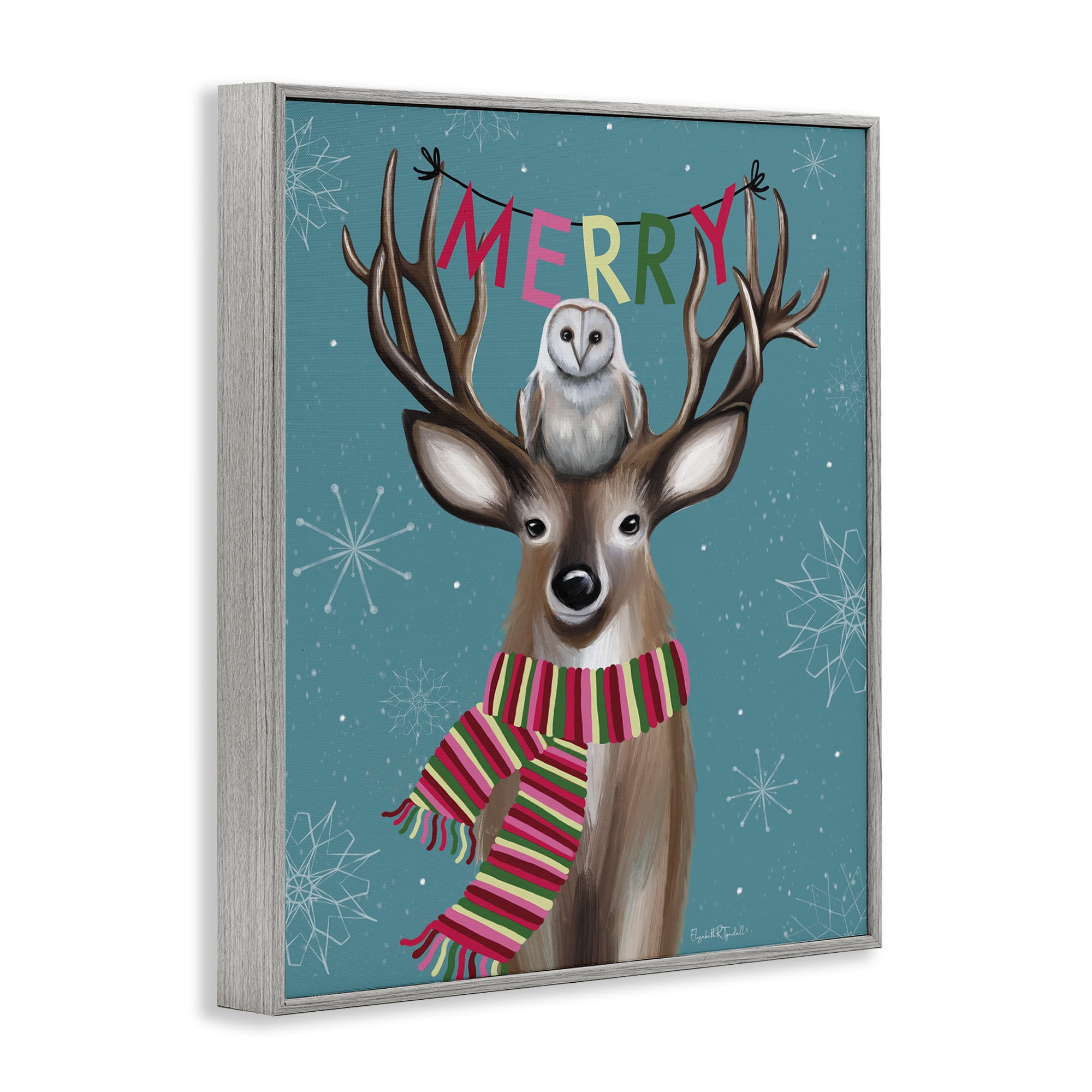 Stupell Industries Woodland Merry Creatures Holiday Painting Gray Framed Art Print Wall Art, 16 x 20